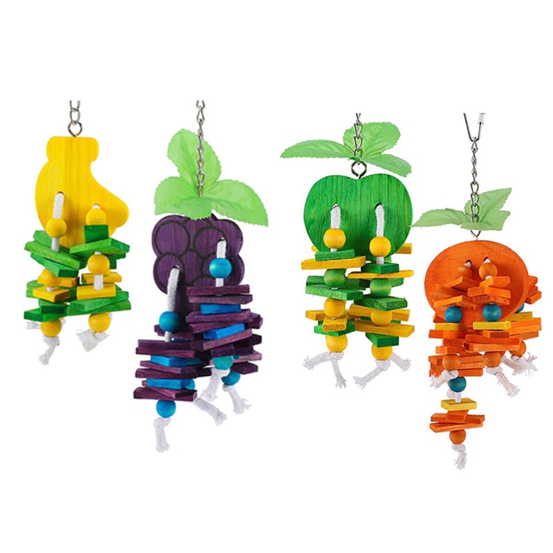 Hamiledyi Natural Wood Block Bird Cage Toys Parrot Chewing Toy Orange&Apple& Banana&Grapes Shaped Hanging Foraging Toy for Small&Medium Birds Parakeets Cockatiels,4pcs - Image 1